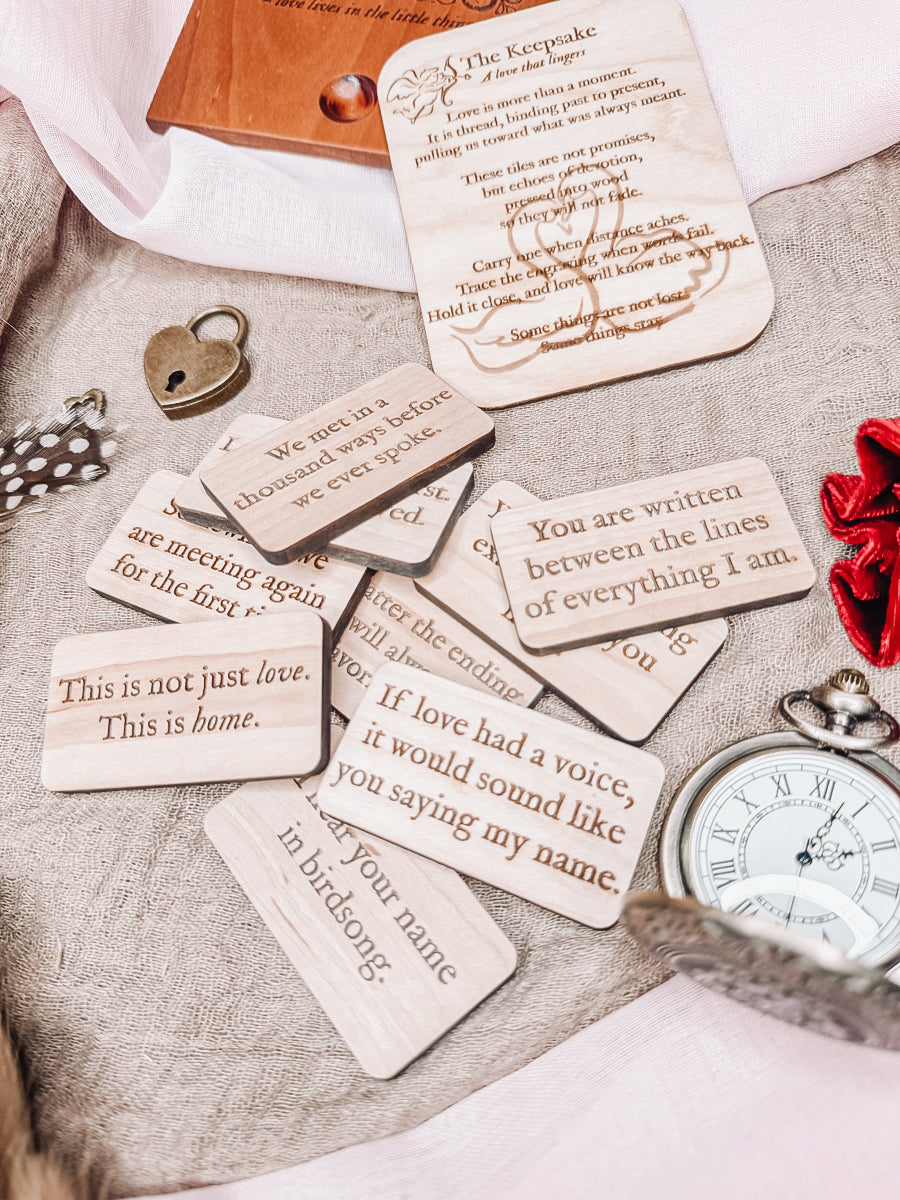 The Keepsake – Romance Tile Box (Personalized) | A handcrafted cherry box filled with 20 engraved expressions of love