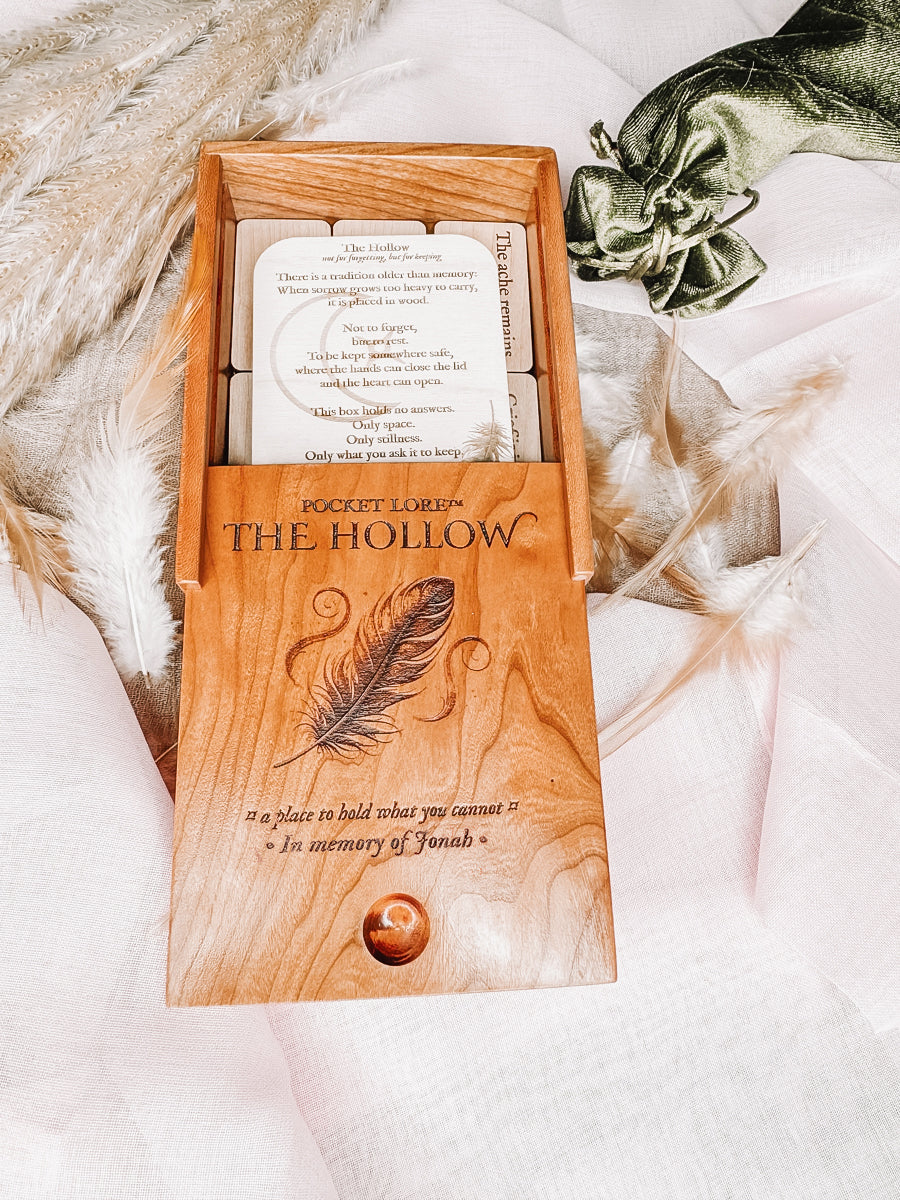 The Hollow – Grief Support Box Set (Personalized) | 20 engraved tiles in a handmade cherry box