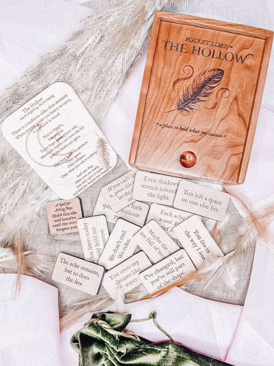 The Hollow – Grief Support Box Set (Personalized) | 20 engraved tiles in a handmade cherry box