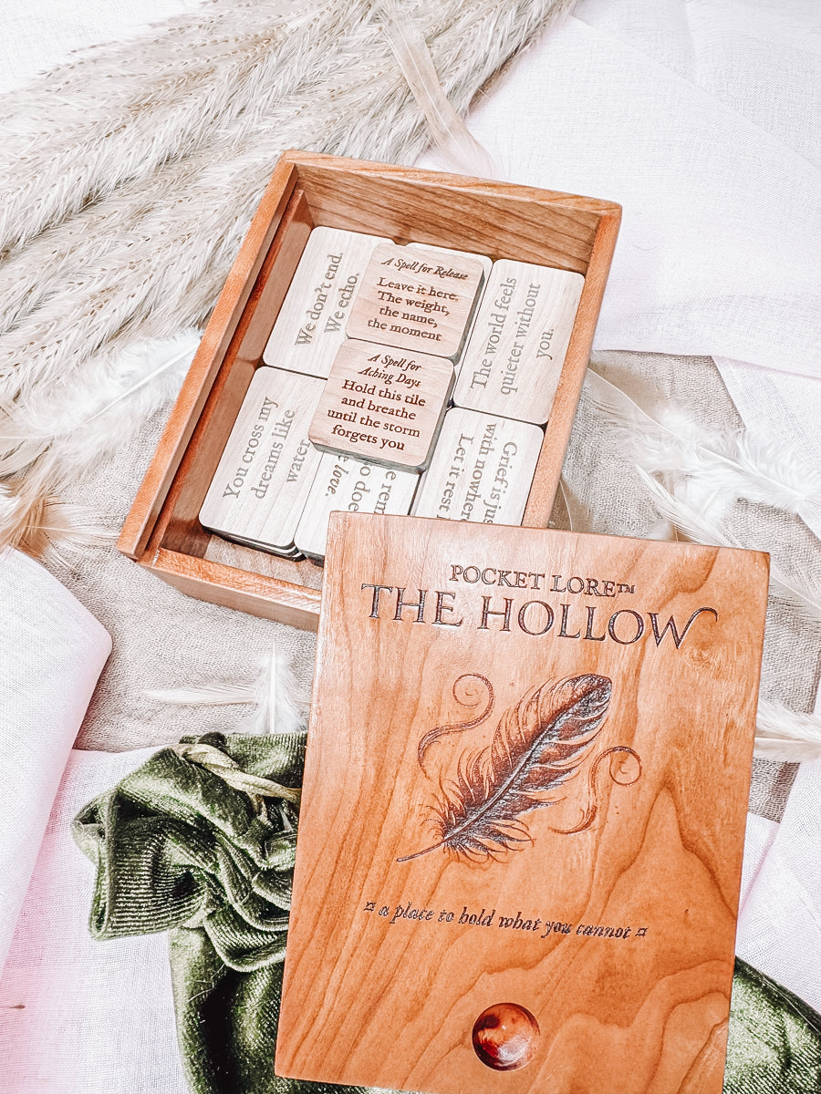 The Hollow – Grief Support Box Set (Personalized) | 20 engraved tiles in a handmade cherry box