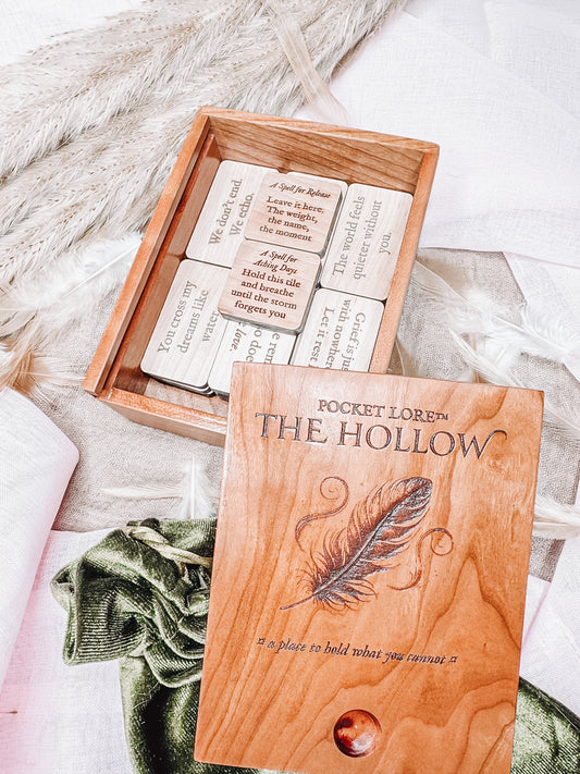 The Hollow – Grief Support Box Set (Personalized) | 20 engraved tiles in a handmade cherry box