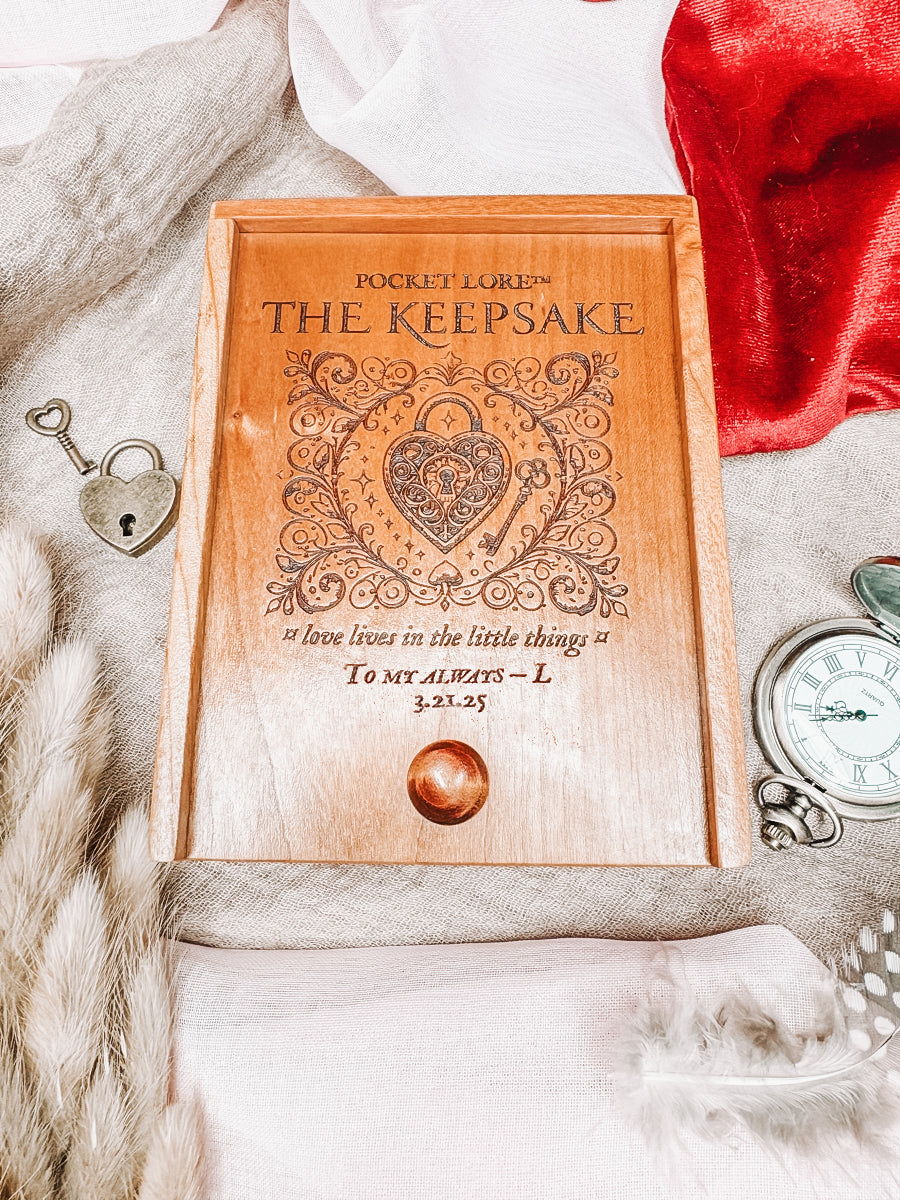 The Keepsake – Romance Tile Box (Personalized) | A handcrafted cherry box filled with 20 engraved expressions of love